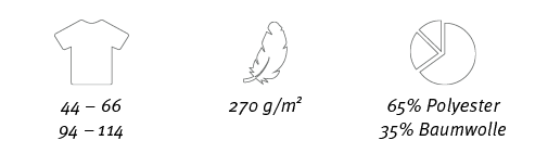 ￼,￼,￼,44 – 66 94 – 114,270 g/m2,65% Polyester 35% Baumwolle