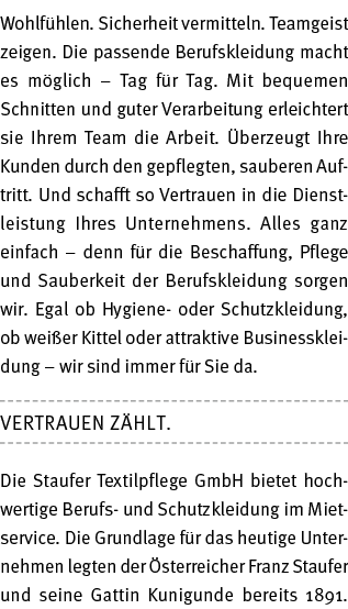 Wohlf hlen  Sicherheit vermitteln  Teamgeist zeigen  Die passende Berufskleidung macht es m glich   Tag f r Tag  Mit    